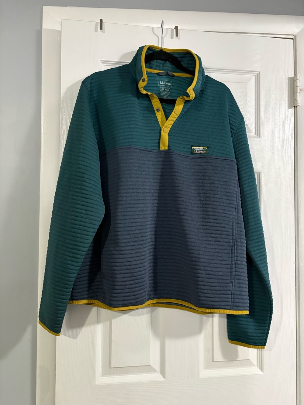 L.L. Bean Teal & Navy Lightweight Snap Pullover with Yellow Trim